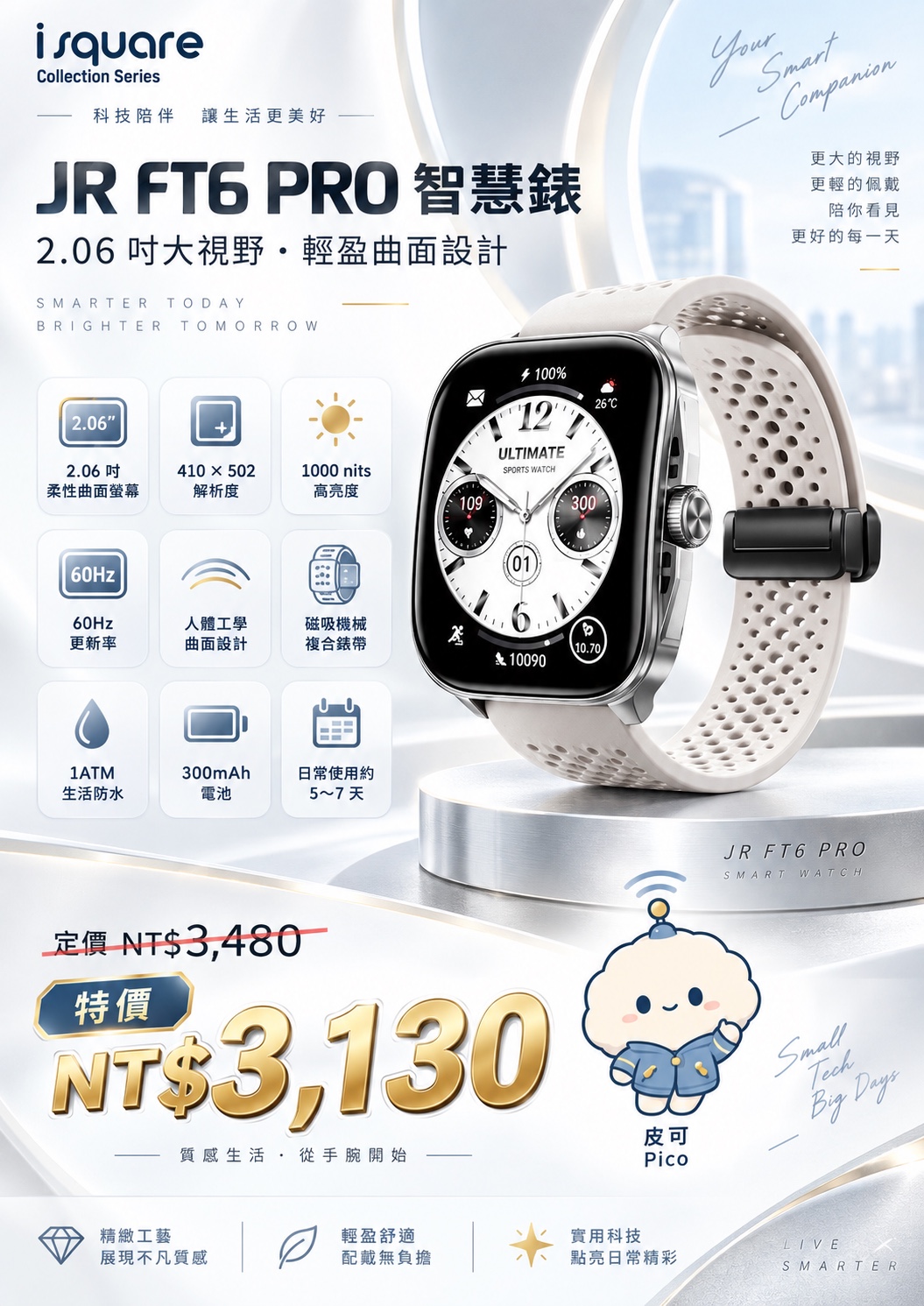 JR FT6 PRO 智慧錶完整商品文宣：規格與售價